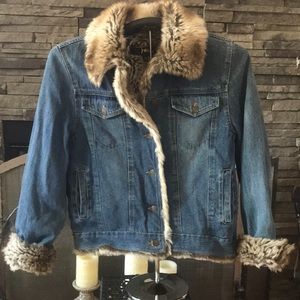 Denim & faux fur lined jacket